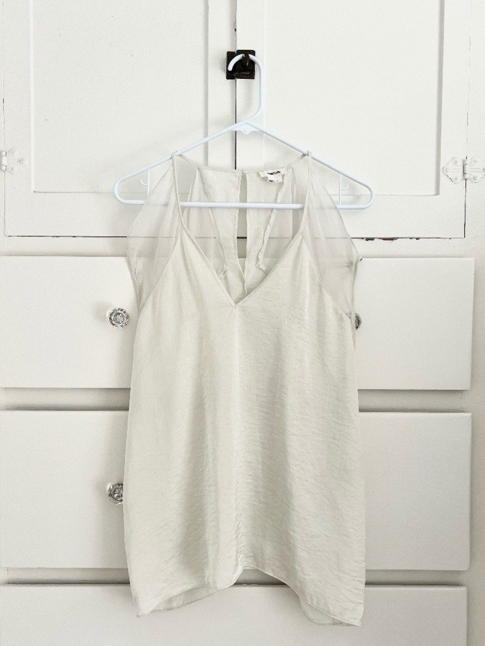 Helmut Lang Bone Sleeveless Split Back Top V Neck Minimal Blouse Size L
